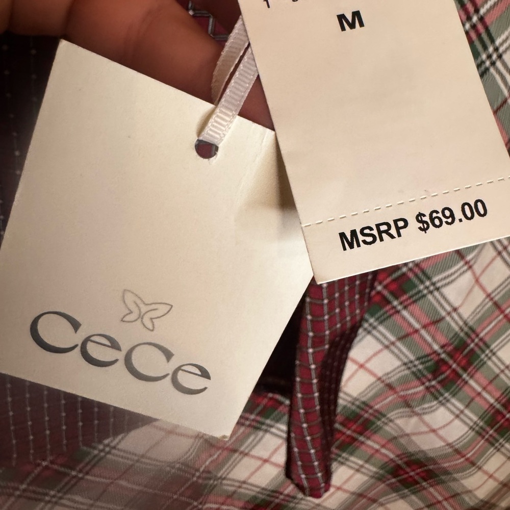 CeCe Burgundy Checkered Blouse NWT - Picture 9 of 11